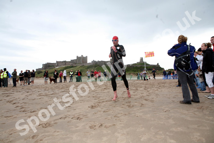 Start of the second lap in the simming at the Bamburgh Triathlon